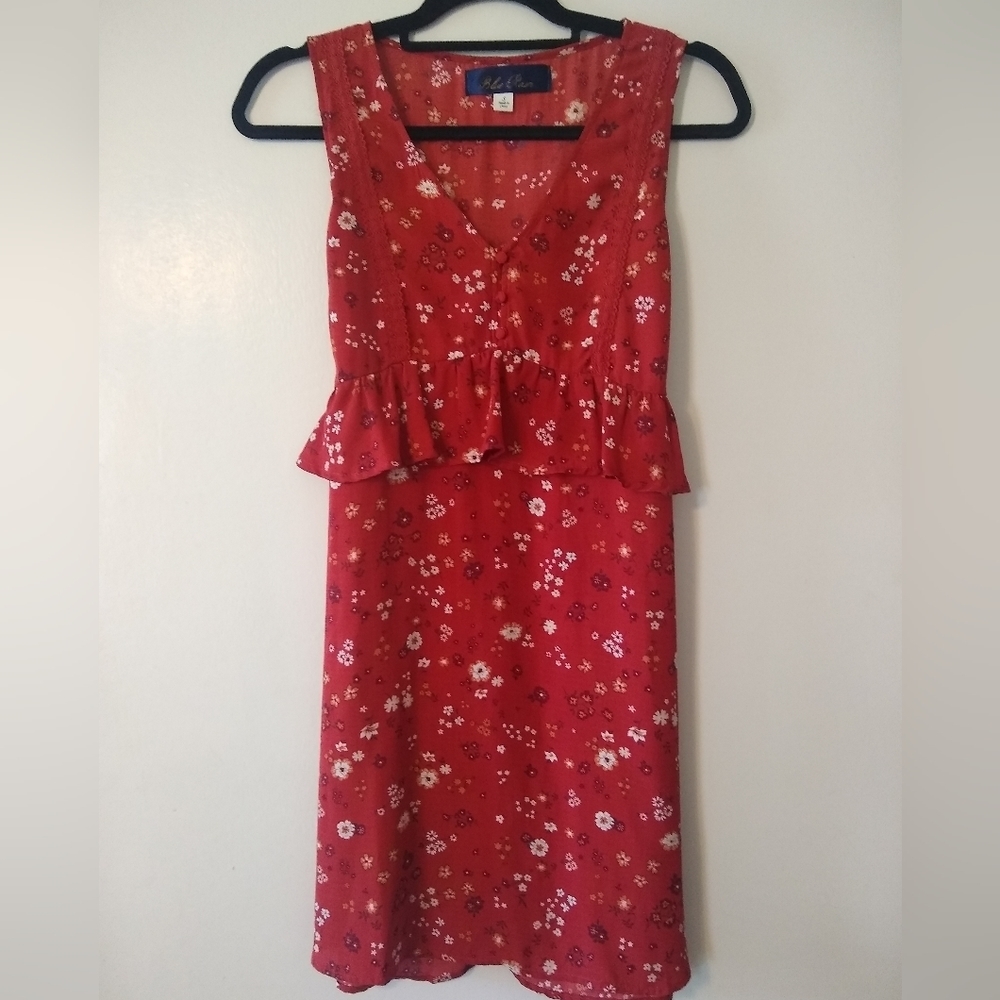 BLUE Rain Burnt Orange Floral Dress with tie waist Size Small